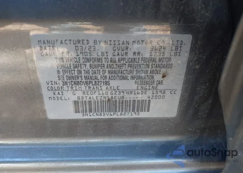 2023 Nissan Versa 1.6 S Xtronic Cvt z USA, uszkodzony, nr VIN 3N1CN8DV6PL827195